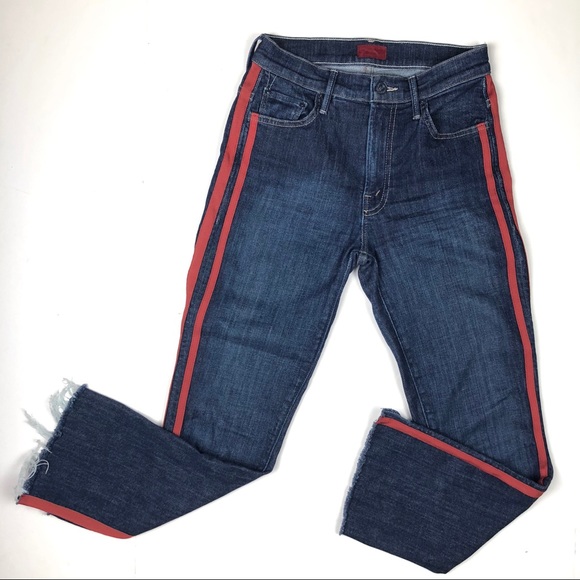 mother jeans with red stripe